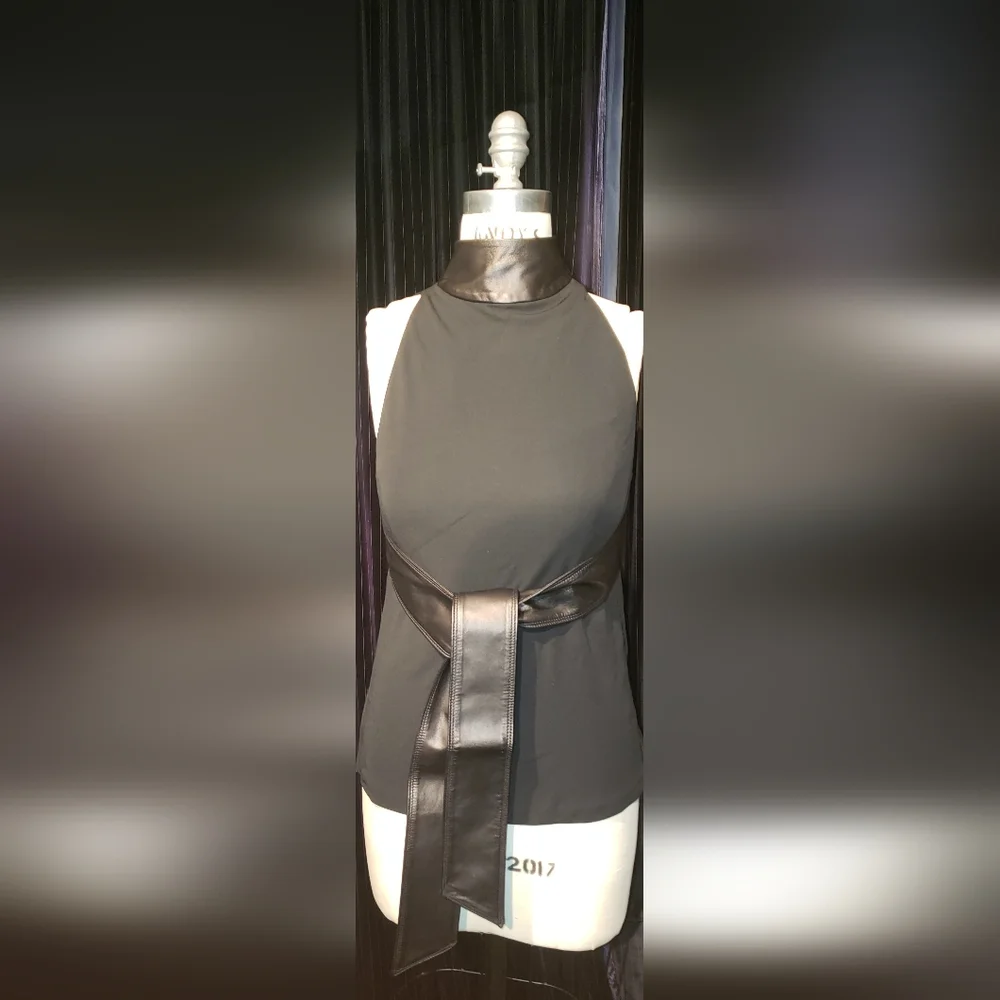 Tom Ford Gucci 100% viscose 100% lambskin leather Black razor tank top Bow 40 - Picture 4 of 16